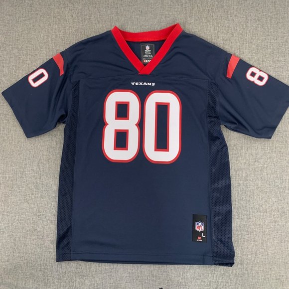 Texans Jersey 80 A. Johnson Junior Large‎ (14-16) Short Sleeve Blue Red - Picture 1 of 11
